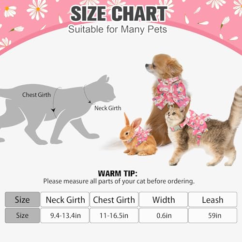 PAWCHIE Cat Harness and Leash Set with Bow Knot,Cats Escape Proof-Adjustable Daisy Floral Kitten Harness Soft Outdoor Walk...
