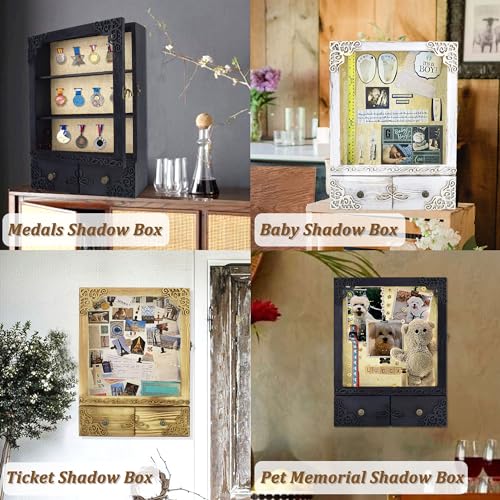 KWYADLUO 11x16 Shadow Box Frame with Light, Memorial Display Case with Shelves, Drawer and Slot for Keepsakes, Deep Memori...