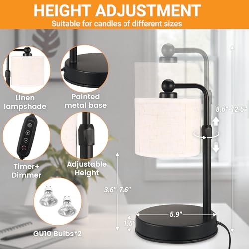 2 Pack Candle Warmer Lamp with Timer - Dimmable & Height Adjustable, Flame-Free Wax Warmer for Safe Use with Jar Candles -...