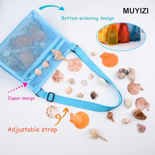 MUYIZI Mesh Beach Bag for Shells Collecting 3 Pack,Shell Bags for Beach, Beach Shell Bag for Kids, Sea Shell Bags for Pick...