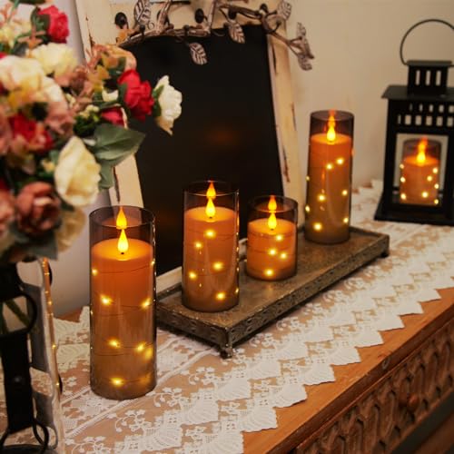 Homemory Flameless Candles with Embedded Star String Fairy Lights, Battery Operated Candles, LED Candle, Fake Candles with...