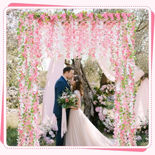 Thiccywoov 4pcs Wisteria Artificial Flowers Garland, 7.2Ft/Piece Wisteria Hanging Flowers Garland for Wedding Arch Decorat...