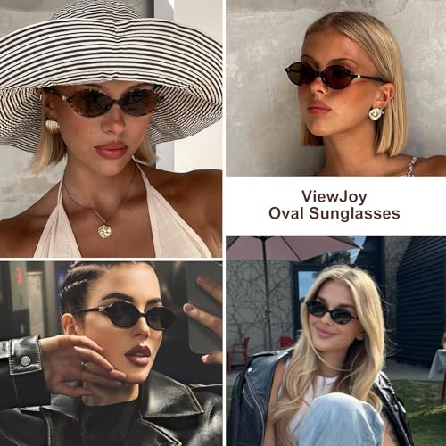 ViewJoy Retro Oval Sunglasses for Women Vintage 90s Y2K Trendy Designer Sun Glasses
