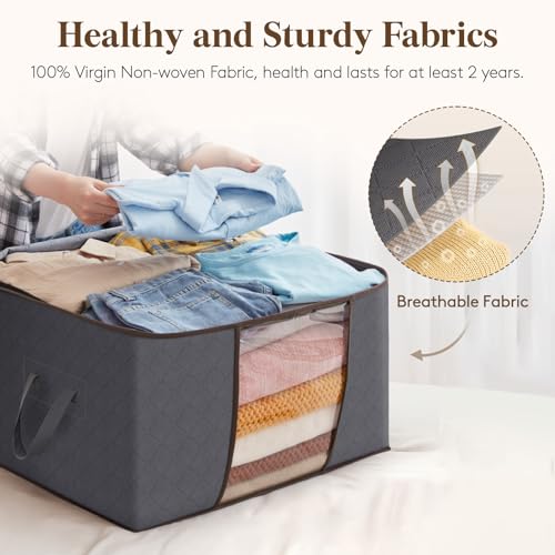 Lifewit 6 Pack Clothes Storage Bins with Lids, Foldable Blanket Storage Bags with Zippers, Clear Window and Reinforced Han...