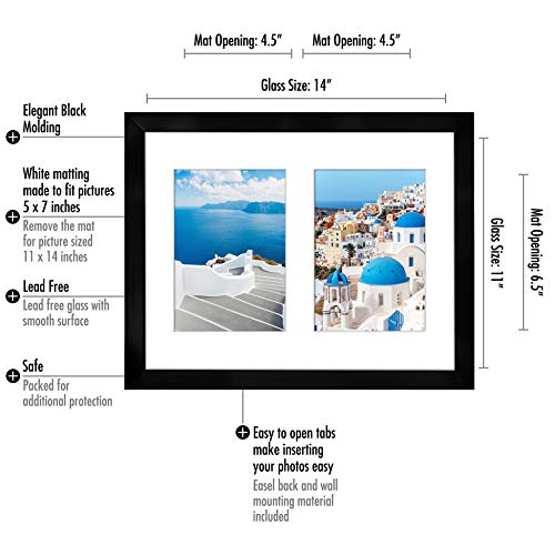 Americanflat 5x7 Double Picture Frame with Shatter-Resistant Glass - Fits Two 5x7 Photos or Use as One 11x14 Picture Frame...