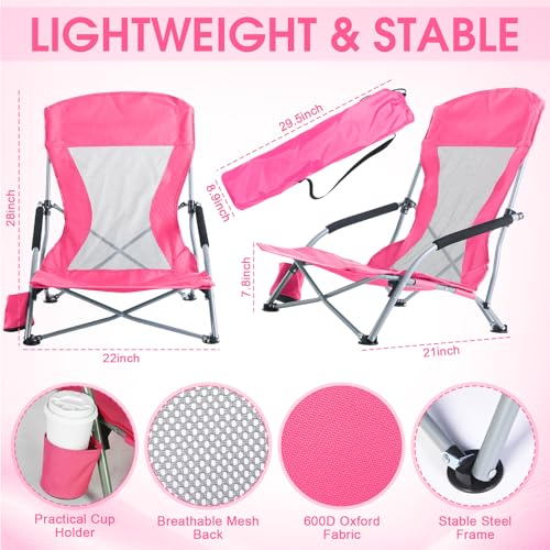 Huwena 2 Pack Beach Chairs with Umbrella for Adults, Low Folding Chair Set, Adjustable Detachable Umbrella, Lightweight Po...