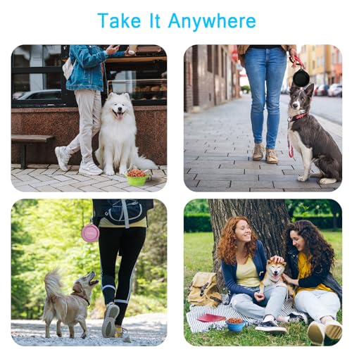 PetBonus 2-Pack Silicone Collapsible Dog Bowls, BPA Free Dishwasher Safe, Portable Foldable Expandable Travel Bowl, Food W...