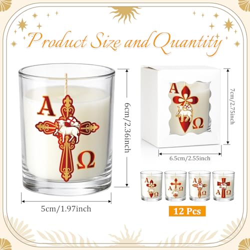 Cinrobiye 12 Pcs Christian Religious Scented Candle Gift Set, Paschal Catholic Candle with Alpha Omega Cross and Lamb Desi...