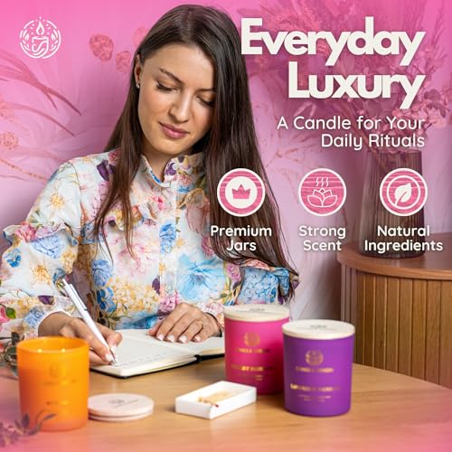 Floral Scented Candles Gift Set for Women — 3 Pack Soy Candles with Lavender, Cherry Blossom & Mokara, 10 oz Aromatherapy ...