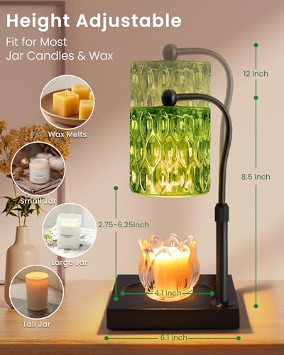 Candle Warmer Lamp Adjustable Height with Timer Dimmer, Dimmable Glass Wax Melt Warmer Light for Scented Jar, Present for ...