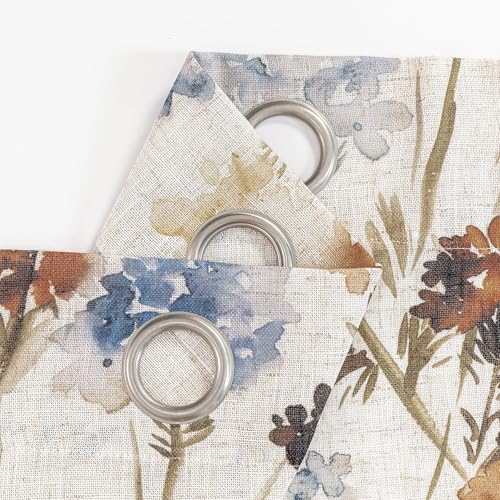 MYSKY HOME Floral Linen Curtains 84 inch Length 2 Panels Set Spring Flower Patterned Semi Sheer Light Filtering Privacy Fa...