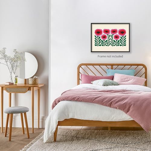 Heltrappe Pink and Green Flower Poster Vintage Nature Abstract Botanical Wall Art Poppies Canvas Prints for Gallery Living...