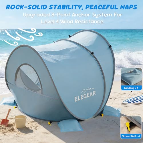 Elegear Pop Up Baby Beach Tent with Mini Canopy, CumbreX™ UPF 50+ UV Protection Baby Tent Sun Shelter, 1S Setup Portable B...