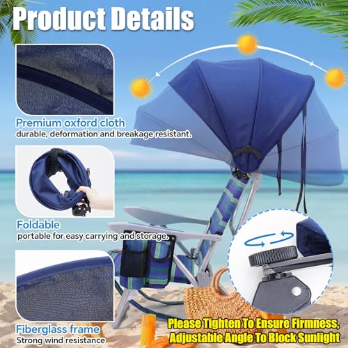 DaisyInner 2 Pcs Beach Chair Umbrella Canopy Extra Large Foldable Chair Sun Shade with Adjustable Clamp for Beach Camping ...