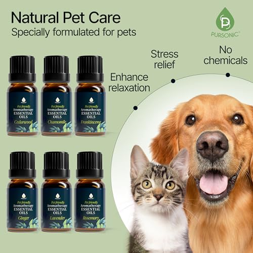 PURSONIC Pet Friendly Aromatherapy Essential Oils Collection, 6-Count - Safe for Dogs and Cats, Natural Relaxation and Str...