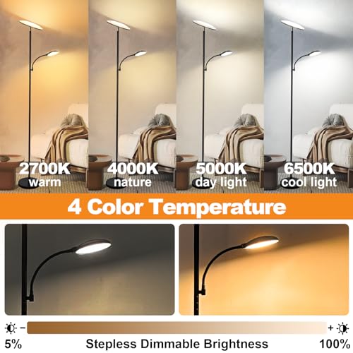 marctronic Floor Lamps for Living Room, 44W/4500LM Super Bright 2 in 1 LED Floor Lamp with Remote, Stepless Dimmable, 69" ...