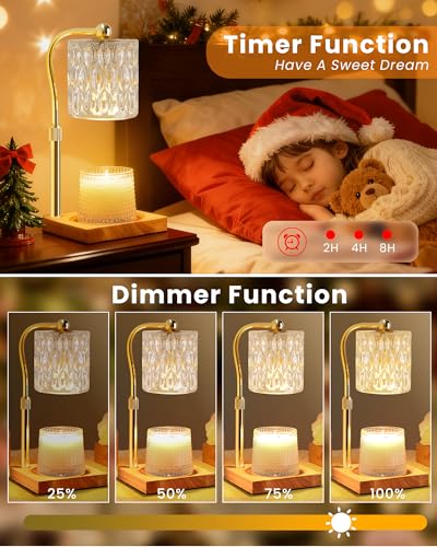 Candle Warmer Lamp Adjustable Height with Timer Dimmer, Dimmable Glass Wax Melt Warmer Light for Scented Jar, Present for ...