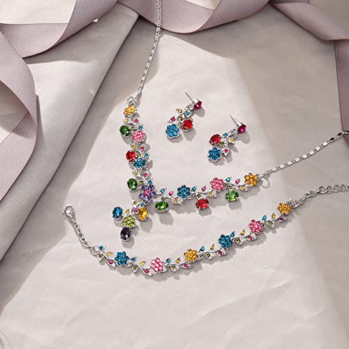 EVER FAITH Bridal Jewelry Sets for Wedding Rhinestone Crystal Flower Leaf Costume Pendant Necklace Earrings Set for Women