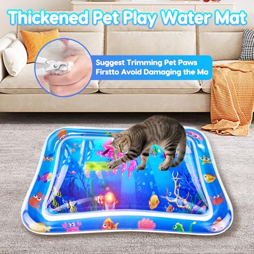 kowgical Cat Water Mat, Interactive Toys 25x17 inch Multi-Color Lighted Cat Dog Water Sensor Playmat with Fish, Pet Mat Fl...