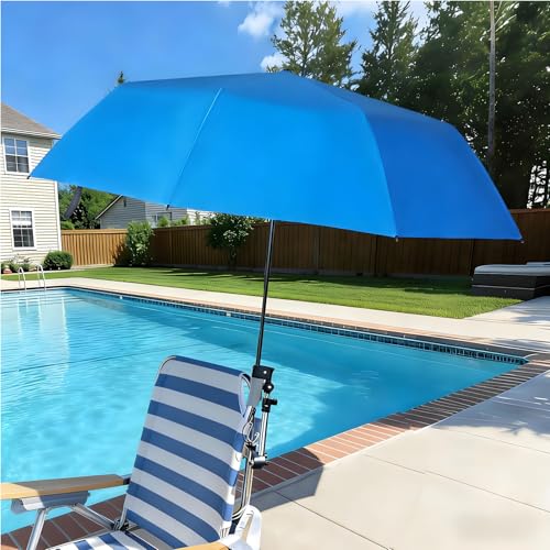 GZWKEAK Beach Chair Umbrella with 360° Adjustable Clamp, 45in UPF 50+ Portable Folding Sun Shade for Outdoor Camping Wheel...