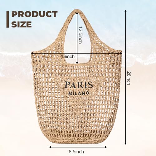 Pleneal Beach Bags for Women - Women Beach Tote Bag, Summer Mesh Hollow Straw Tote Bag for Holiday Market