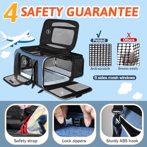 Petskd Top and Side Expandable Pet Carrier 18x11x11 Inches Delta United Airline Approved, Soft-Sided Carrier for Small Cat...