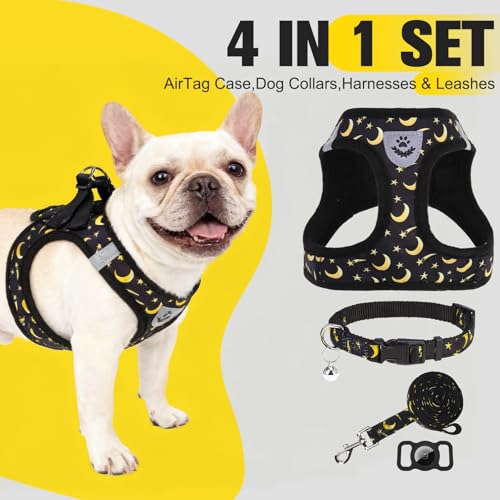 EXPAWLORER Small Dog Harness and Leash Set - Cute Puppy Harness Leash Dog Collar with AirTag Holder Silicone Case, Soft Pa...