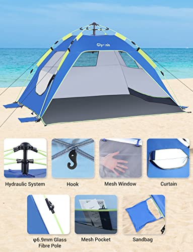 Glymnis Pop Up Beach Tent Sun Shade Shelter for 3-4 Person with UPF 50+, Lightweight & Easy Setup, Vent Windows & Zippered...