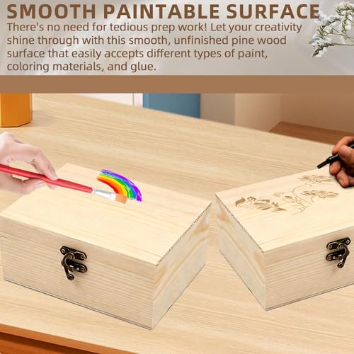 VIKOS Products (1-Pack Unfinished Unpainted Wooden Box with Hinged Lid for Crafts DIY Storage Jewelry Plain Pine Box - Sma...