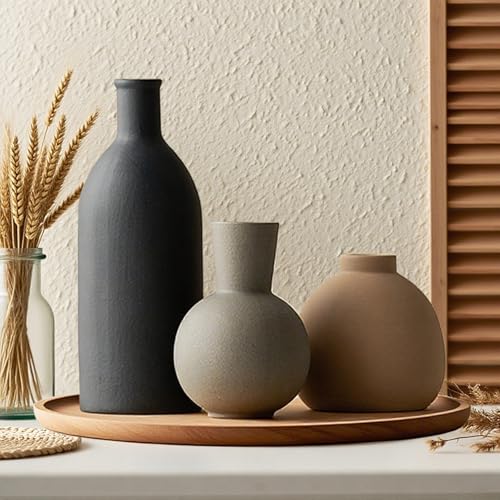 Ceramic Vase Set of 3, Vases Home Decor, Neutral Rustic Modern Farmhouse Decor, Pottery Vases for Pampas Grass Dried Fresh...