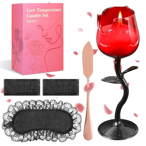 SUPXYC Low Temperature Candle Set, Romantic Valentine's Day Candles, Rose Flower Wine Glasses Candle, Valentine's Day Scen...