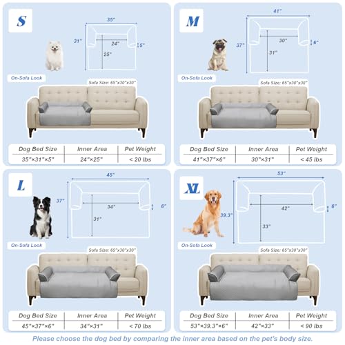 GGIB Cooling Dog Bed Mat with Bolster Pillow Washable Dog Couch Cover Breathable Summer Pet Couch Bed Protector Indoor(Lar...