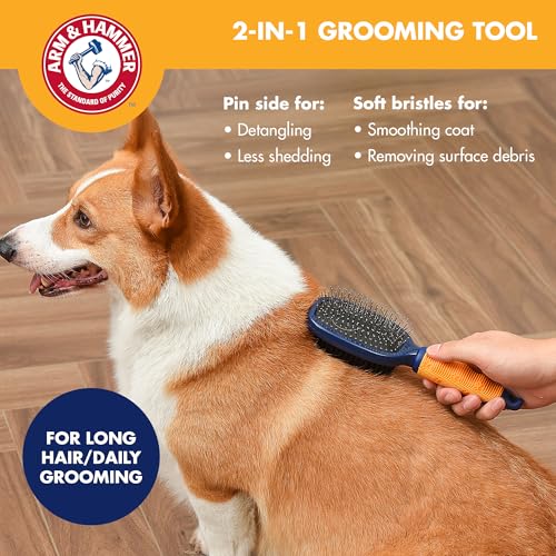Arm & Hammer Deodorizing Pin & Bristle Dog Grooming Brush with Fragrance Transfer Technology – Scented 2-in-1 Dog Brush fo...