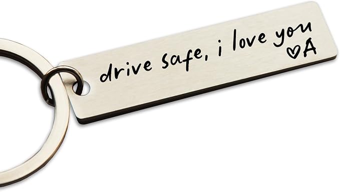 HubbgDesign Key Chain Drive Safe I Love You Engraved Initial Personalized Gift for Husband Boyfriend