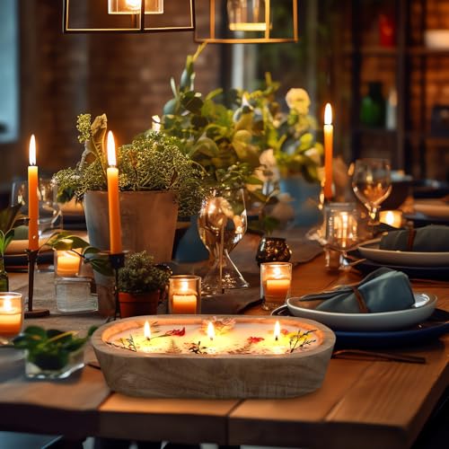 Conelist 9.45'' Large Botanical Scented Bowl Candle Gift for Women Dried Flowers Wooden Dough Bowl Soybean Wax Candles for...