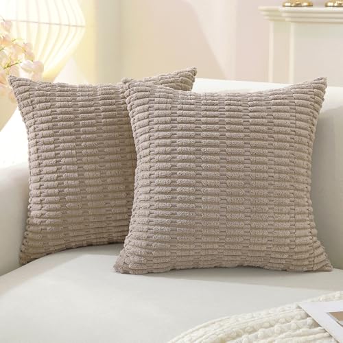 YSTELLAA Set of 2 Corduroy Decorative Throw Pillow Covers 18x18 Inch, Boho Striped Pillow Covers Farmhouse Home Decor for ...