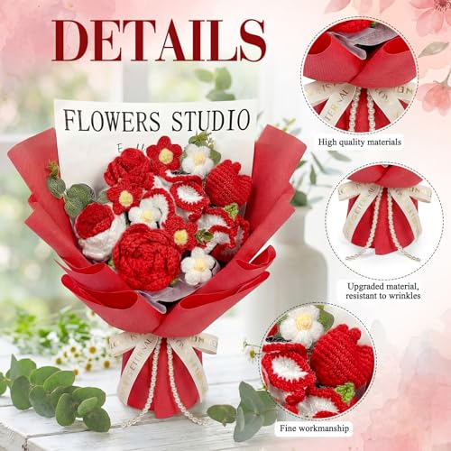 Giegxin Mother's Day Crochet Flower Bouquet Set, Handmade Knitted Bouquet Artificial Flower of Rose Romantic Gift for Her ...