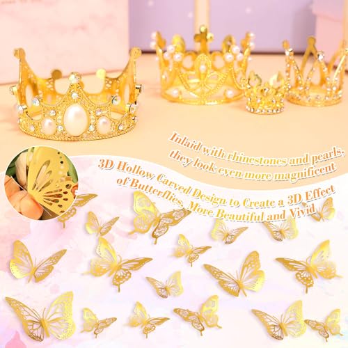 cridoz 164Pcs Flower Bouquet Accessories, 16Pcs Crowns for Flower Bouquets with 48Pcs Gold Butterfly Decorations and 100Pc...