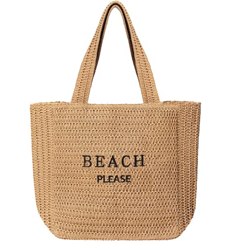 Tavaleu Straw Beach Bags for Women, Large Beach Bag Summer Woven Tote Bag Travel Shoulder Handbags for Holiday