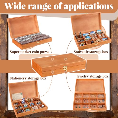 Sliner 2 Pack Wooden Coin Collection Storage Box Solid Wood Coin Holder Slabs Storage Cases Set Keepsake Organizer Boxes f...