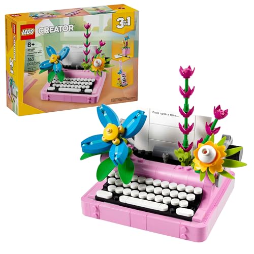 LEGO Creator 3 in 1 Typewriter with Flowers - Building Toy with 3 Building Options, Typewriter, Flowerpot with Pen & Noteb...
