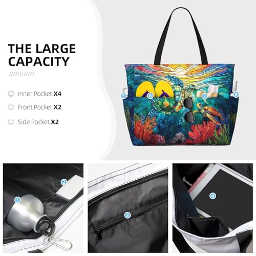 MAHIPOCI Beach Bag Tote Bags Waterproof Sandproof for Women Large Beach Tote Bag Foldable with Pockets for Weekend Vacation