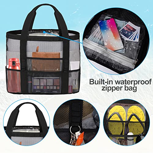 wanchel Mesh Beach Bags for Women - Family Beach Tote Bag for Toys, Towels, Travel Vacation Cruise Essentials