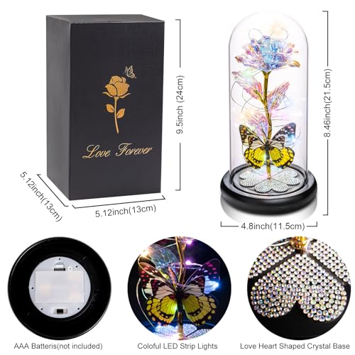 Mothers Day Rose Gifts for Mom Birthday Gift for Women Galaxy Glass Rose in Glass Dome Forever Eternal Crystal Roses with ...