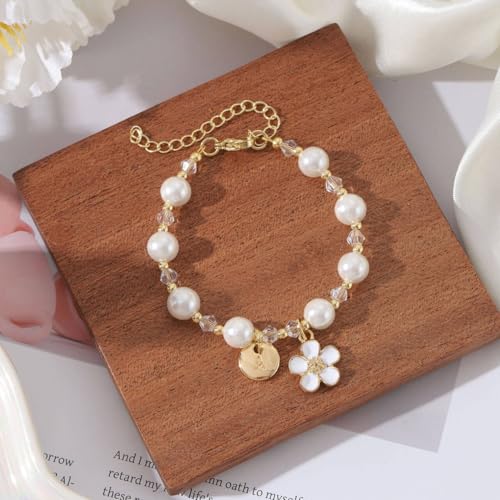 enasal Personalized Flower Girl Proposal Gifts, Will You Be My Flower Girl ? Initial A-Z Cute Shell Pearl Bracelet for Girls