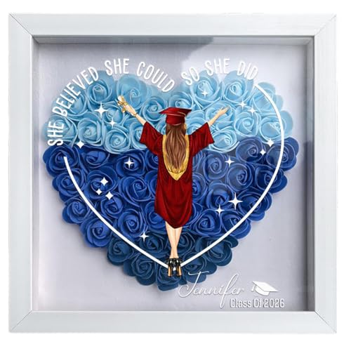 Personalized Graduation Flower Shadow Box, Customizable Keepsake Frame for Graduation Day, Class of 2026 Floral Design, Un...