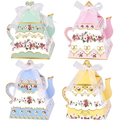 24Pcs Flower Tea Party Favor Gift Boxes Mini Teapot Candy Box Theme Tea Pot Party Decorations for Wedding Birthday Baby Sh...