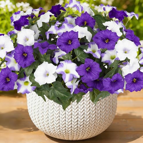 Artificial Flowers for Outdoors, Faux Petunias Spring Summer Decoration, Fake Flowers Plants UV Resistant Look Real Silk F...