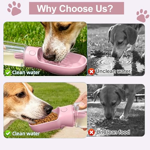 Dog Water Bottle with Food Container, Leak Proof Portable Pet Dispenser with Lock and Cleaning Brush,Dogs Stuff Water Bott...