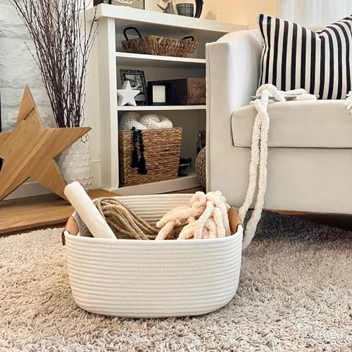 CHICVITA White Woven Basket Baby Gift Basket for Toys, Towels, Books, Rope Storage Basket for Living Room, Bathroom, Decor...